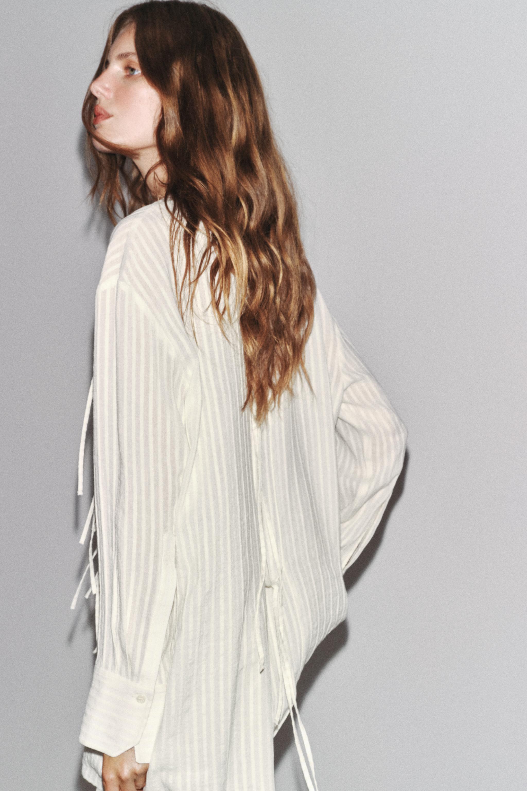 CAMISA LISTRADA COM LAÇOS ZW COLLECTION - Cru | ZARA Brasil