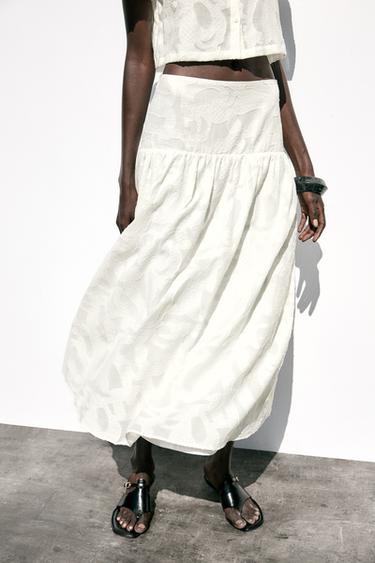 Zara TEXTURED MIDI SKIRT - White