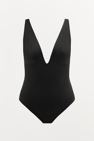 POLYAMIDE BODYSUIT WITH CROSS-BACK STRAPS - Black by Zara