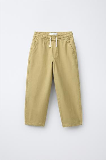 Zara 彈性棉質長褲 - 黃褚色