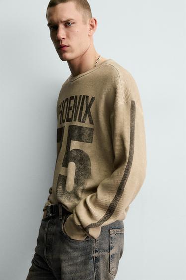 PRINTED WAFFLE-KNIT SWEATSHIRT - Oyster-white by Zara - Image 6