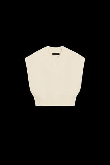 Zara PLAIN KNIT CROPPED VEST - Ecru