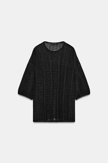 ポワンテル編みニットトップスブラックZaraのポワンテル編みニットトップス - ブラック 