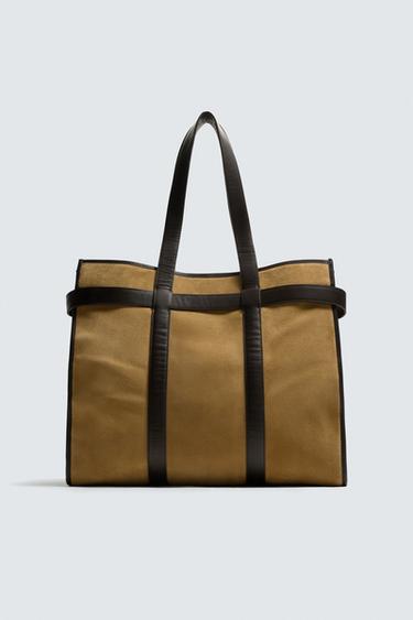 Zara LEATHER SHOPPER BAG - Caramel Brown