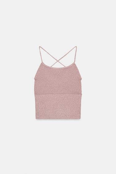 METALLIC THREAD CROP TOP - Mid-pink by Zara