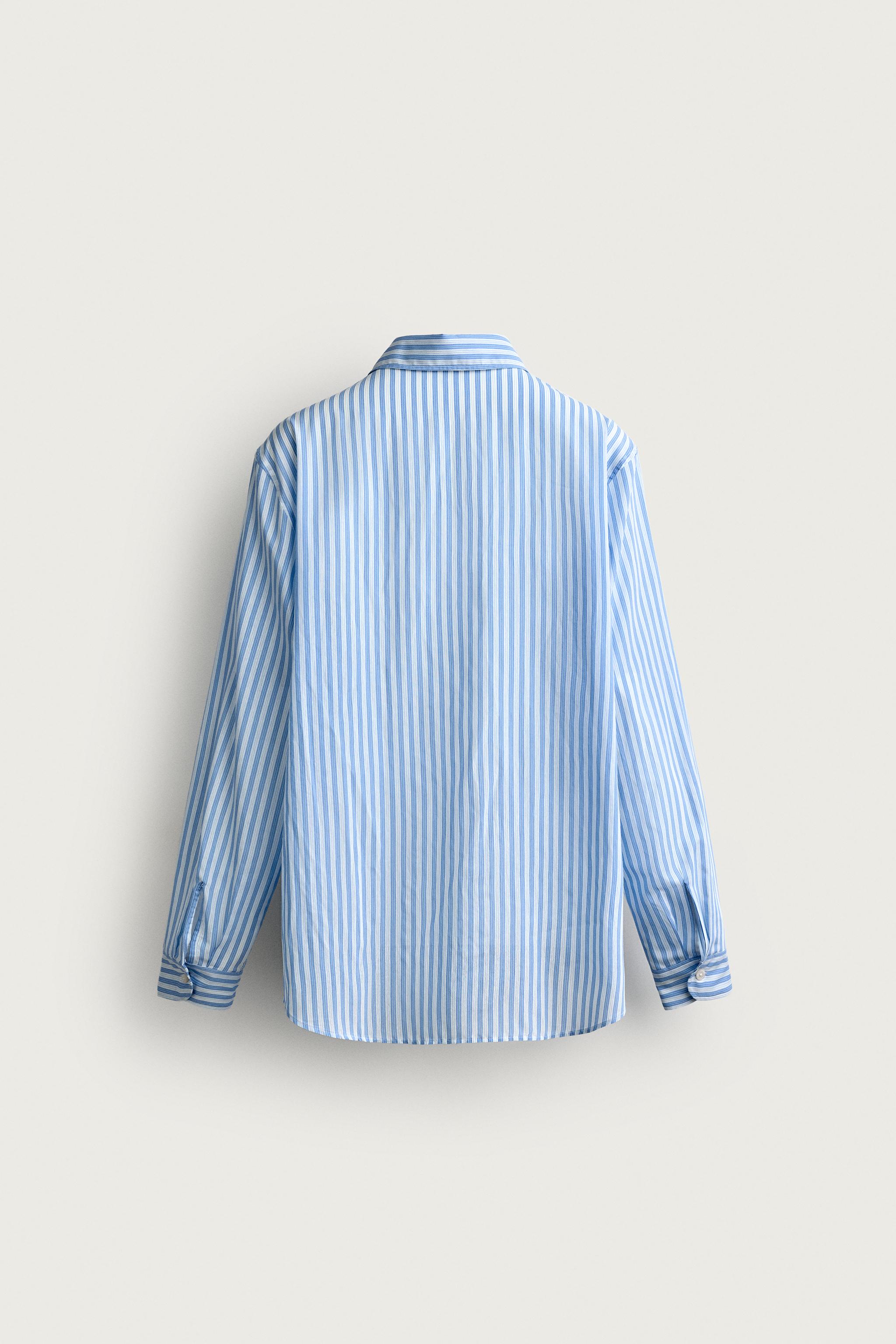 Мужские рубашки Zara STRIPED FLOWY POCKET SHIRT — фото 8