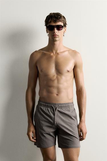 MAILLOT DE BAIN LONG À CARREAUX TEXTURÉ - Gris de Zara - Image 1