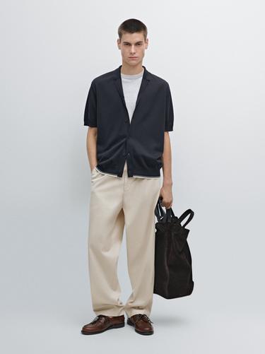 Zara Short sleeve knit overshirt - Navy blue - Image 0