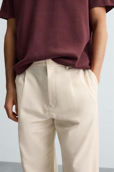 PANTALON COTON - LIN PLIS - Beige clair de Zara - Image 4