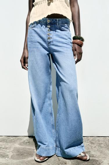 Z1975 WIDE-LEG HIGH-WAIST BUTTONED JEANS - Mid-blue by Zara