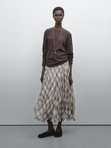 Zara Slim-fit cotton T-shirt with long sleeves - Brown - Image 0