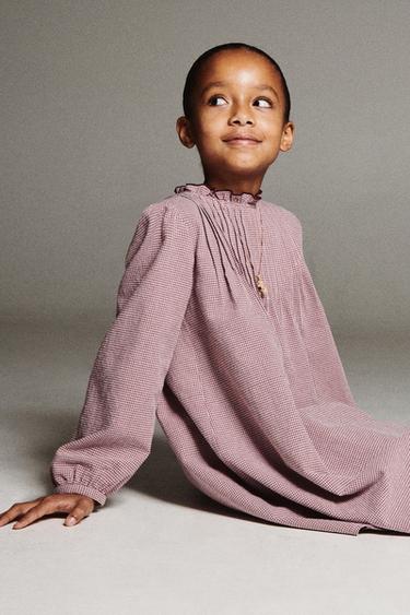 GINGHAM CHECK DRESS - Dark pink by Zara