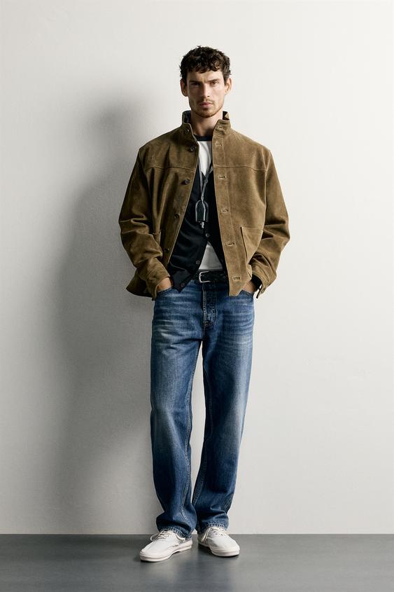 CAZADORA PIEL ANTE REGULAR FIT - Tostado oscuro de Zara - Imagen 0