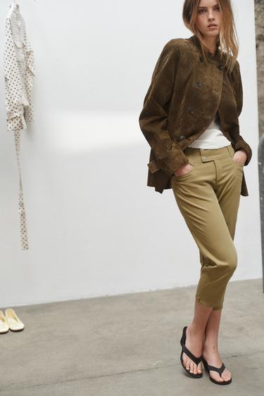 CAZADORA ENTALLADA PIEL ANTE 100% - Khaki claro de Zara