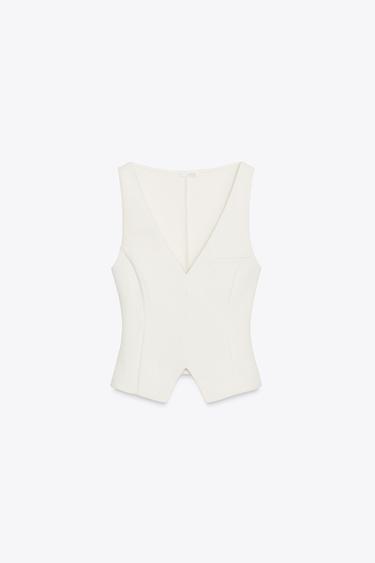 V-NECK INTERLOCK TOP - Ecru by Zara - Image 5