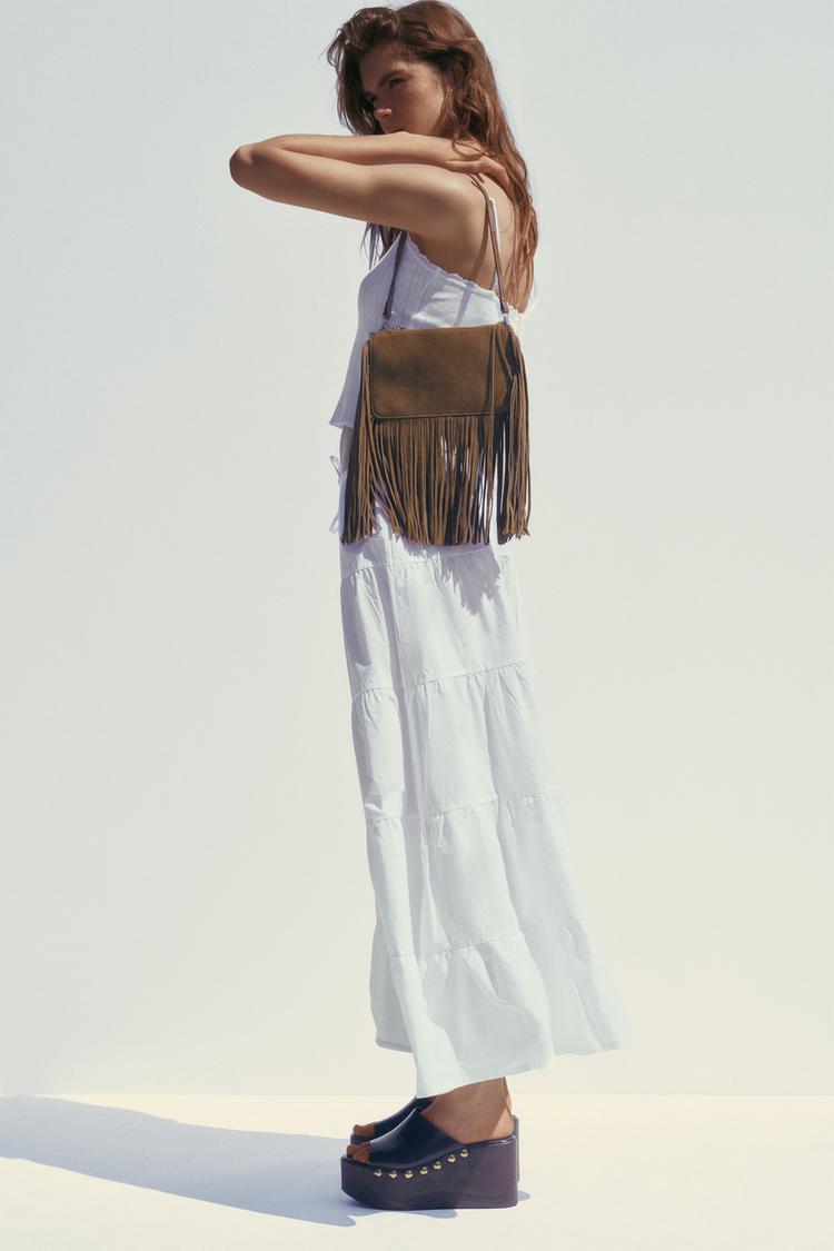 FRINGED SPLIT SUEDE MINI CROSSBODY BAG Brown ZARA South Africa