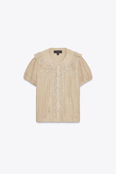 EMBROIDERED PETER PAN COLLAR SHIRT - Beige by Zara - Image 4