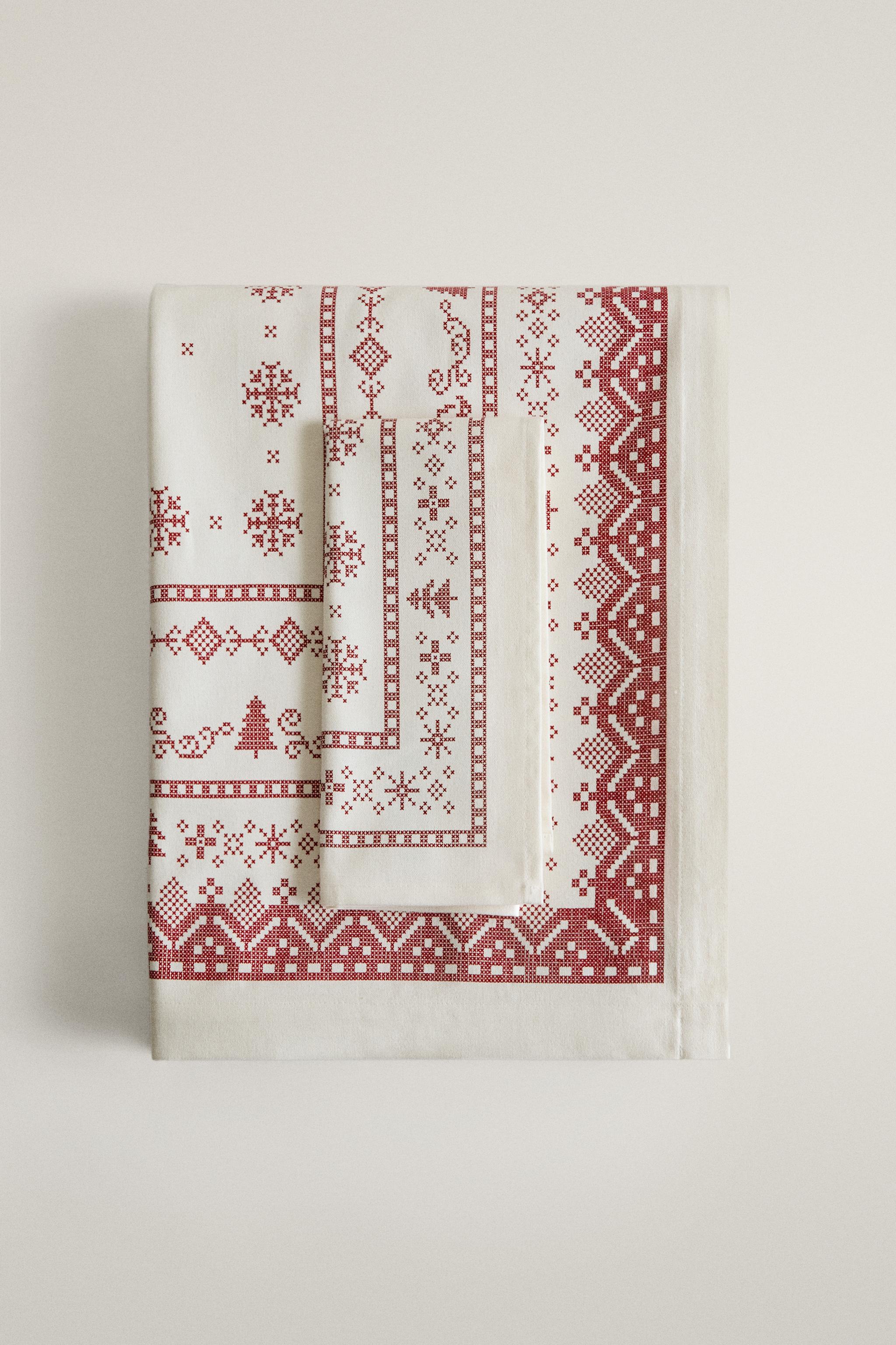 CHRISTMAS PRINT COTTON TABLECLOTH WITH BORDER