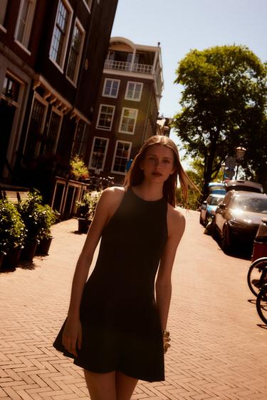 Zara PLEATED MINI DRESS - Chocolate