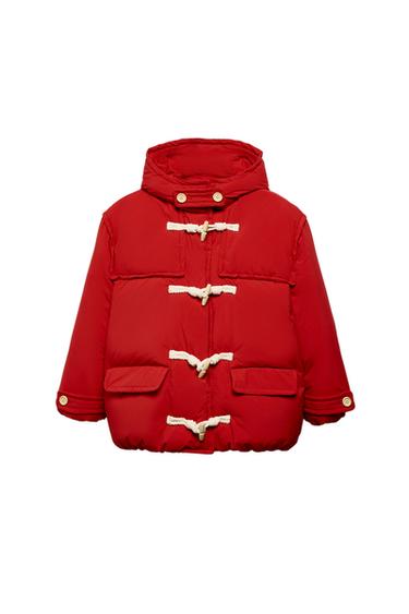 Zara HOODED ANORAK 60% DOWN 40% FEATHER FIREMAN CLASP - Red