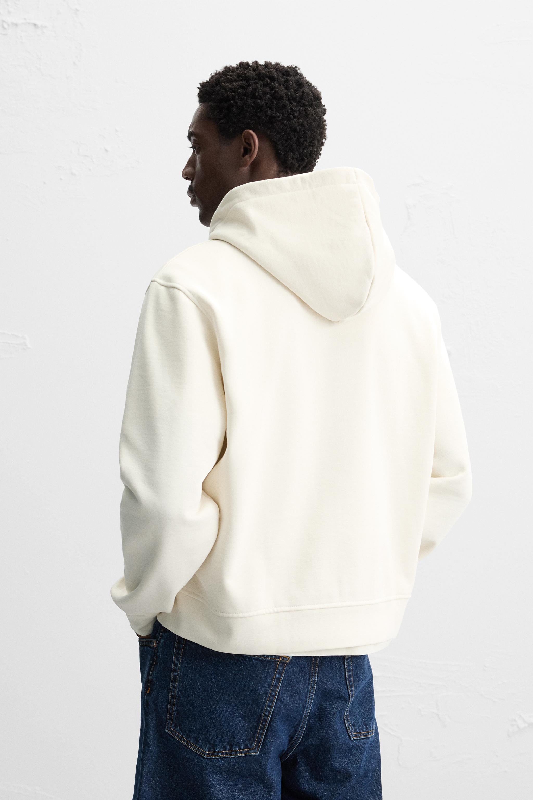 BASIC HOODED ZIP-UP SWEATSHIRT - Oyster-white | ZARA Canada