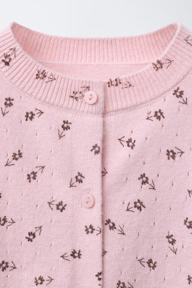 GILET EN MAILLE À FLEURS - Rose clair de Zara - Image 2