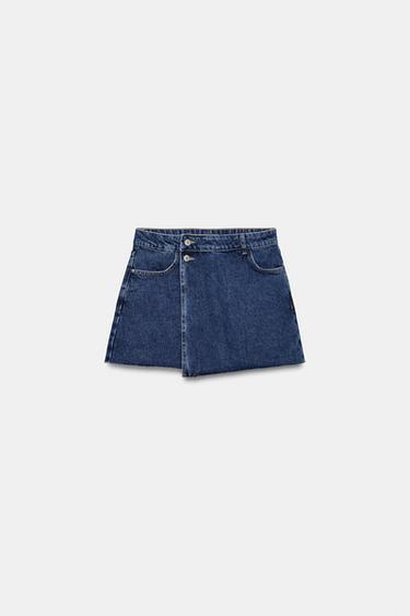 FALDA PANTALÓN CRUZADA DENIM - Azul de Zara