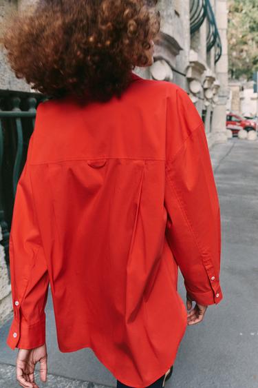 CHEMISE OVERSIZE EN POPELINE - Rouge de Zara - Image 2