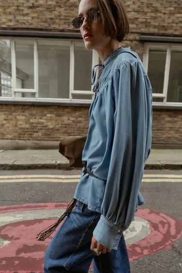 CHEMISE OVERSIZE EN JEAN FLUIDE - Bleu moyen de Zara - Image 3