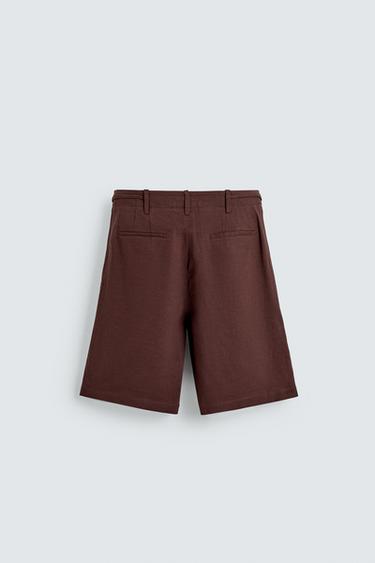 SHORT WIDE FIT EN LIN MÉLANGÉ - Bordeaux de Zara - Image 6