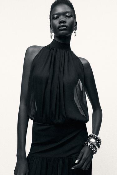CHIFFON BODYSUIT WITH TIE - Black by Zara