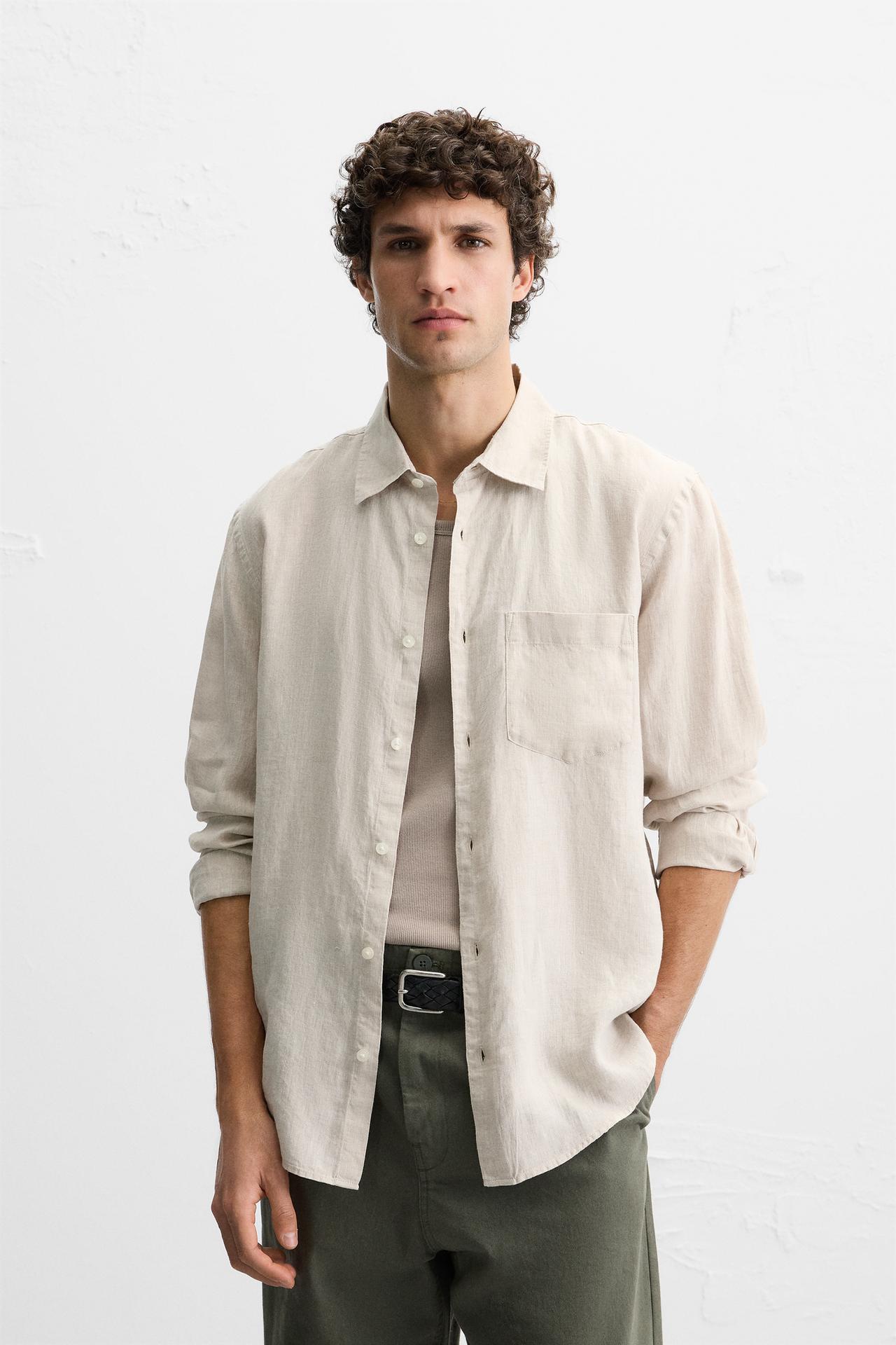 Zara 100% LINEN SHIRT - Light beige