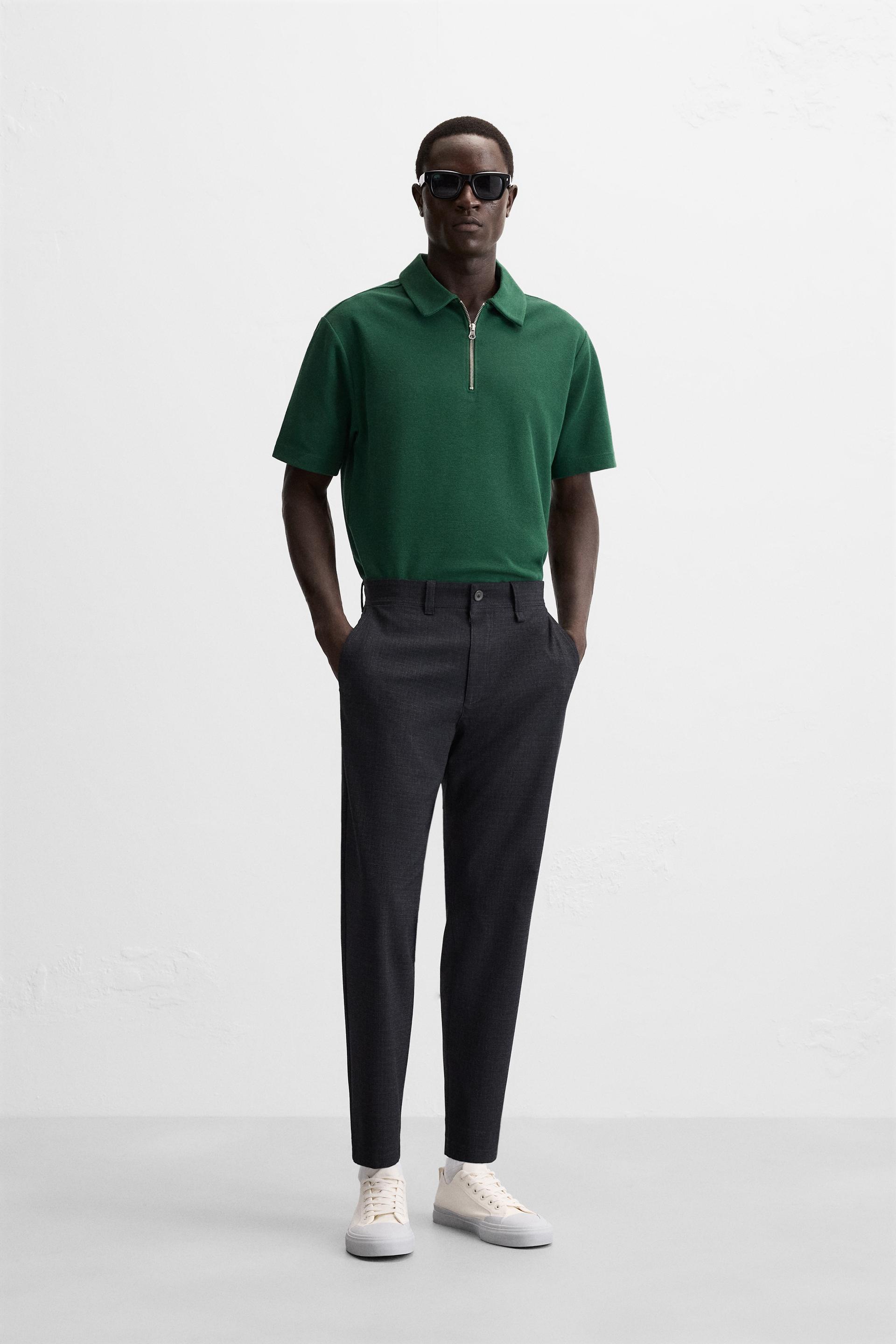 TEXTURED ZIP POLO SHIRT - Green | ZARA United States