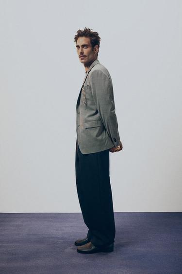 Zara 羊毛混紡格紋西裝外套 - 黑色 / 白色