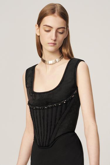 JACQUARD BEADED CORSET - THE ITEM Zara WOMAN — Black 2