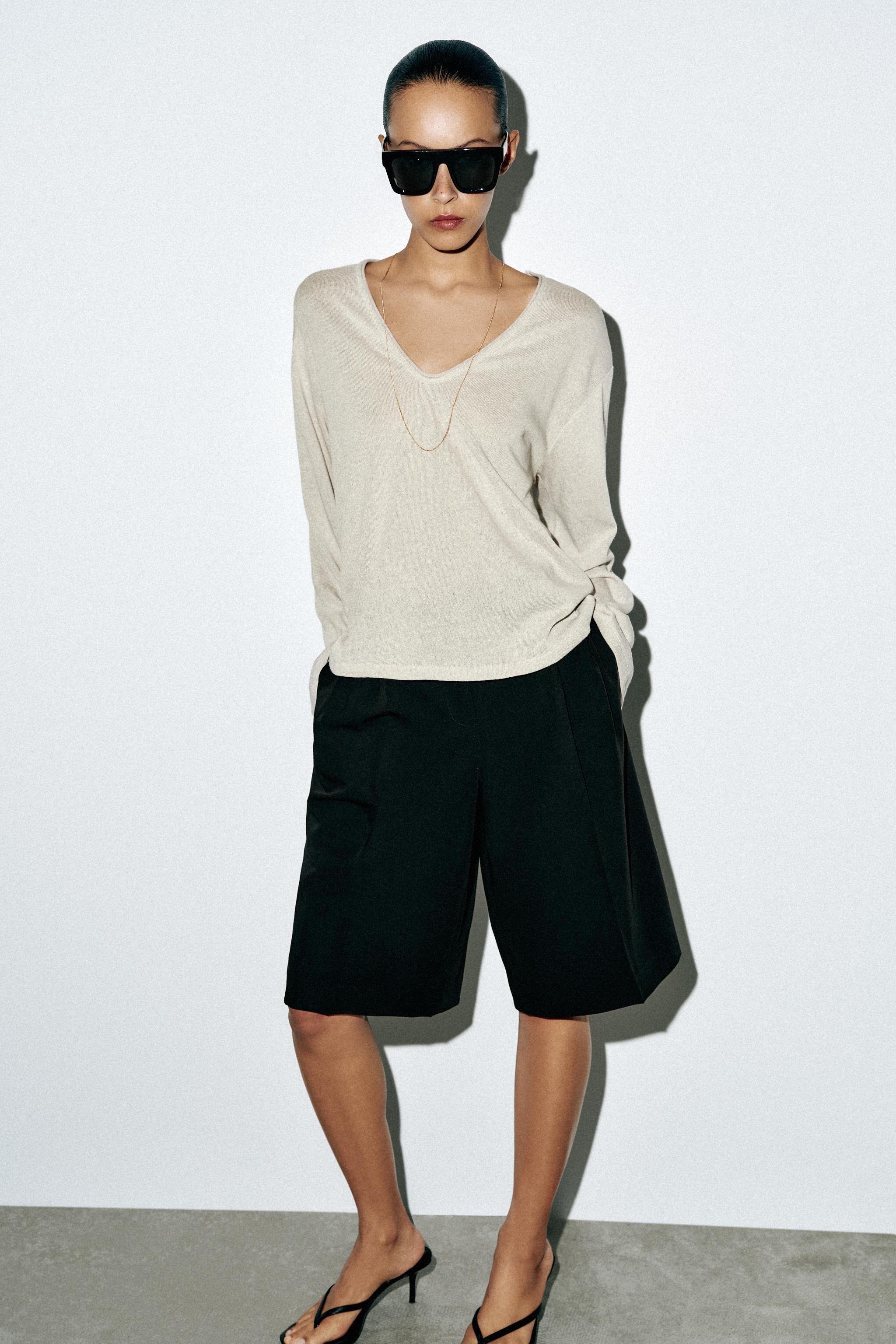 Zara RUSTİK V YAKA T-SHIRT görsel 8