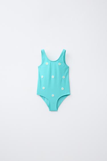 2-6 YEARS/ DAISY WAFFLE-KNIT SWIMSUIT - Turquoise by Zara