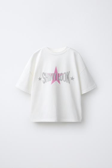 CAMISETA ESTAMPADO GLITTER - Blanco de Zara