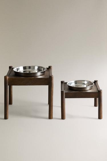 TALL WOODEN PET FOOD BOWL - Brown by Zara - Image 0