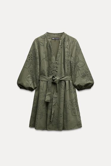 SHORT DRESS WITH RUBBERISED EMBROIDERY - Khaki by Zara