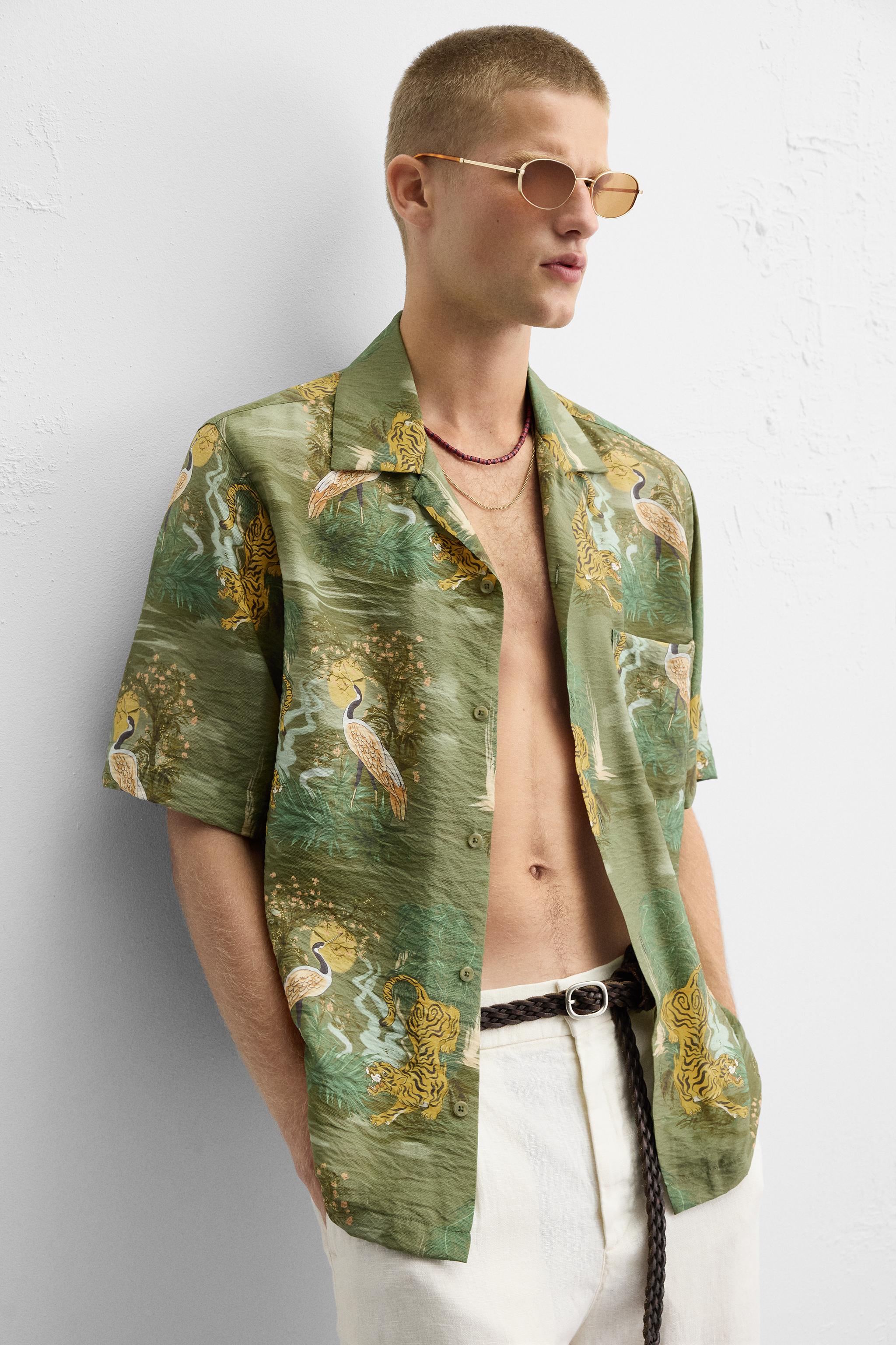 【ZARA】アニマル柄シャツ ライトカーキ | 6085/385/506 アニマル柄シャツ - ライトカーキ | ZARA Japan / 日本