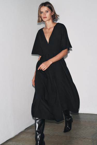 ZW COLLECTION V-NECK MIDI DRESS - Black by Zara - Image 4