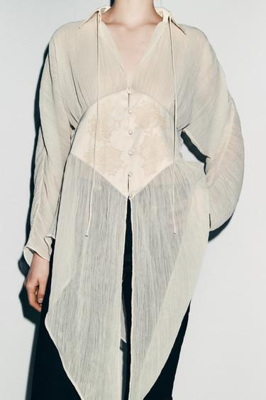 BLUSA GEORGETTE ENCAJE ZW COLLECTION - Crudo de Zara