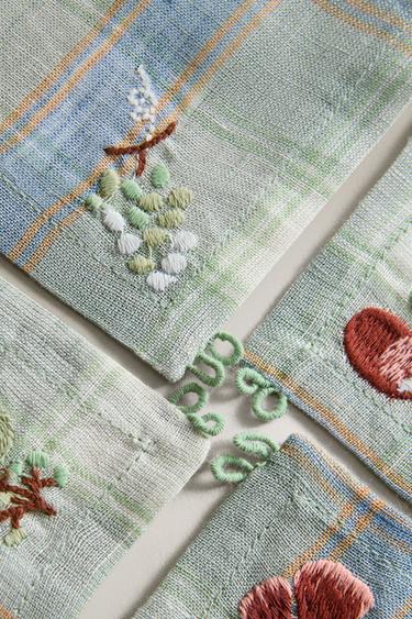 SET OF CHECKED LINEN COASTERS (SET OF 4) - Green / Blue by Zara - Image 2