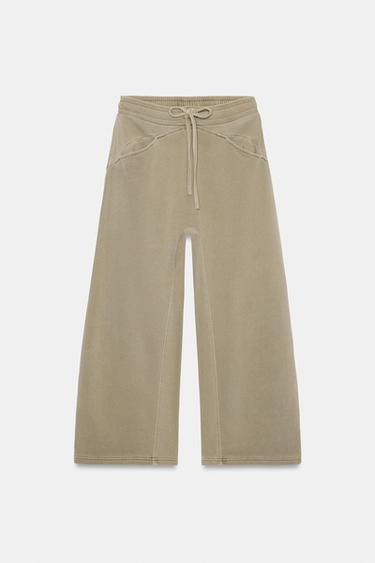 Zara WASHED EFFECT FLEECE PANTS - Dark beige