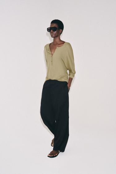 PANTALÓN RECTO ALGODÓN - Negro de Zara