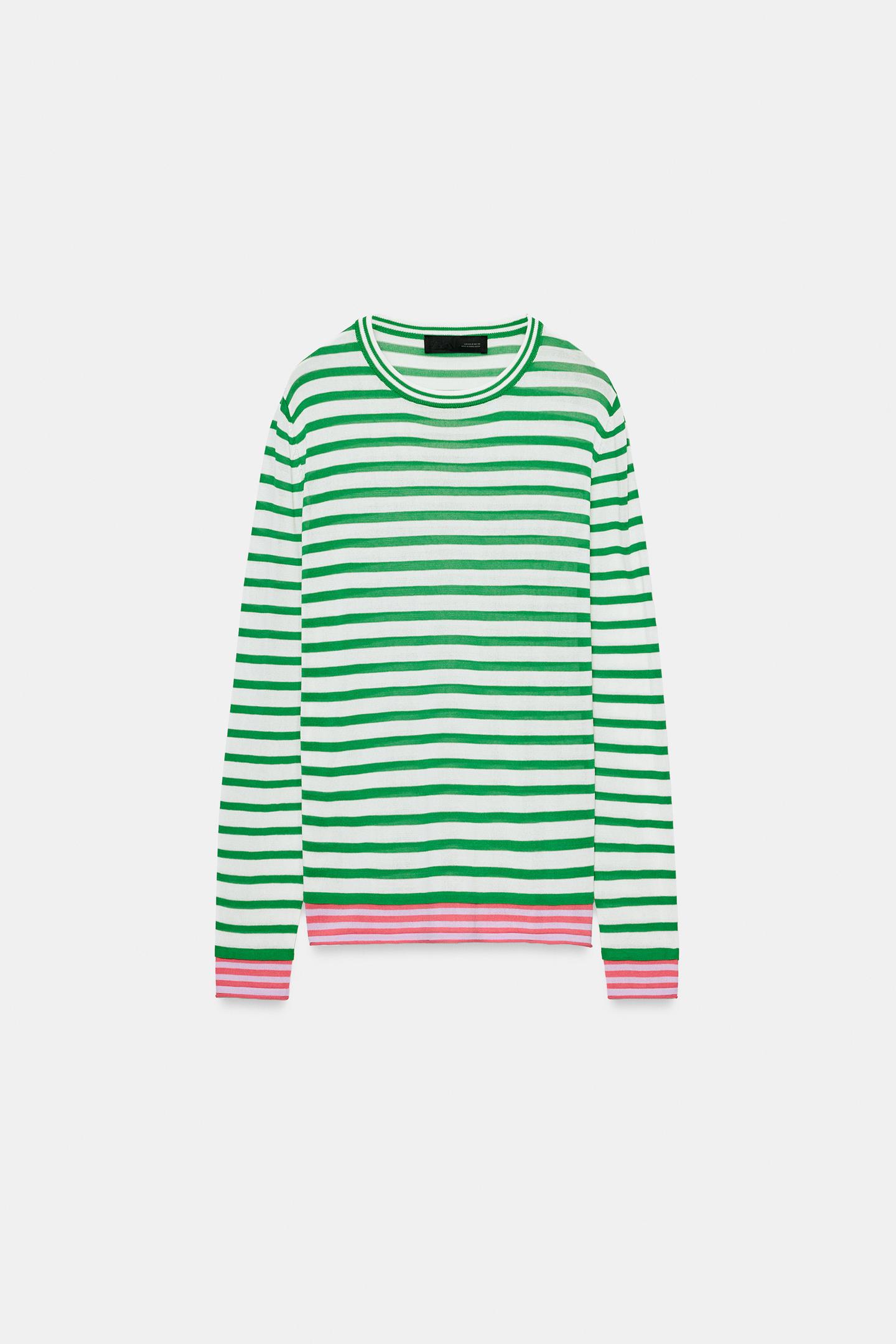 Свитер Zara Striped Knit Jumper, цвет: Зелёный — фото 4