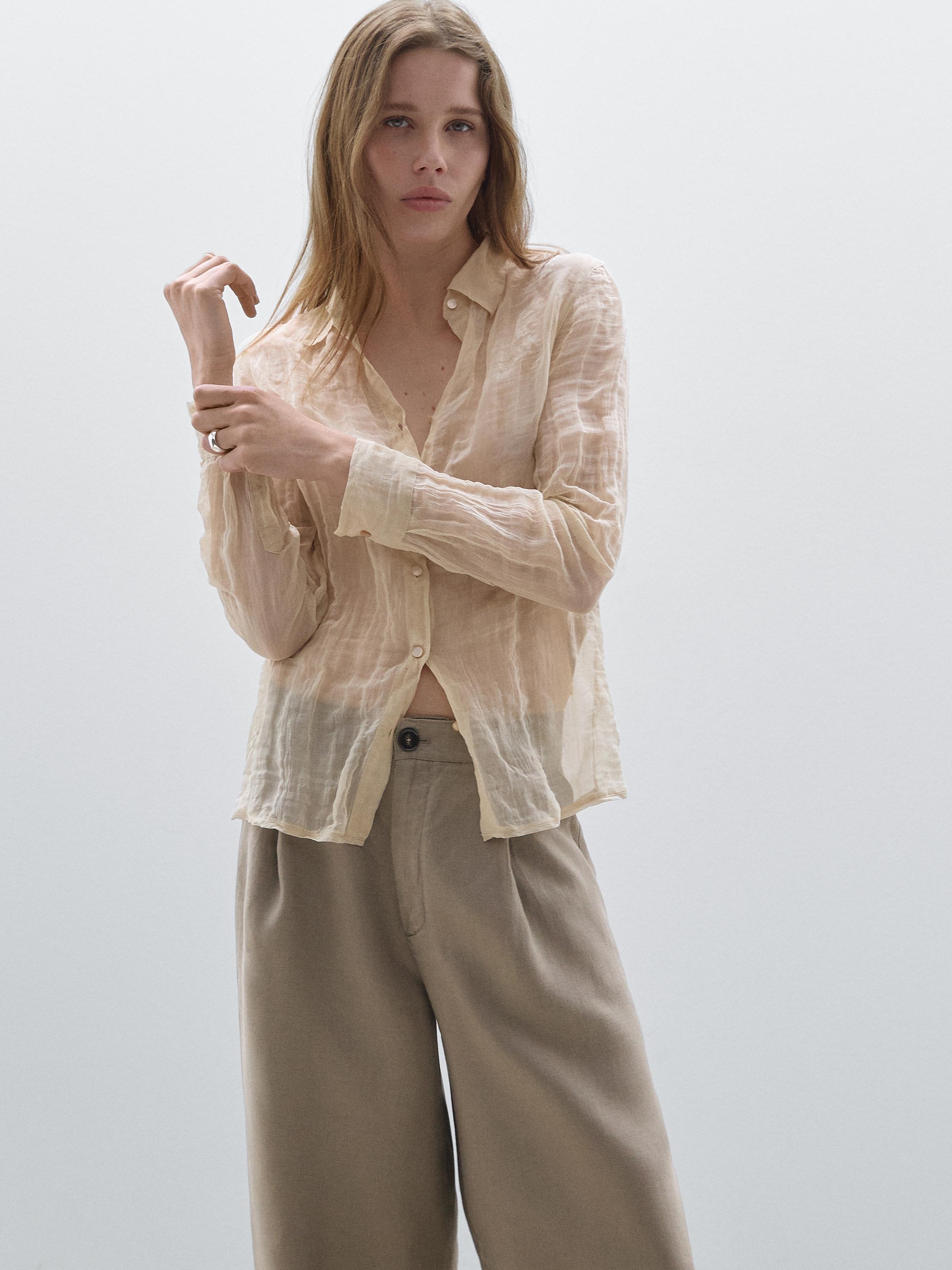 Pantalon large mid-rise 100 % lin