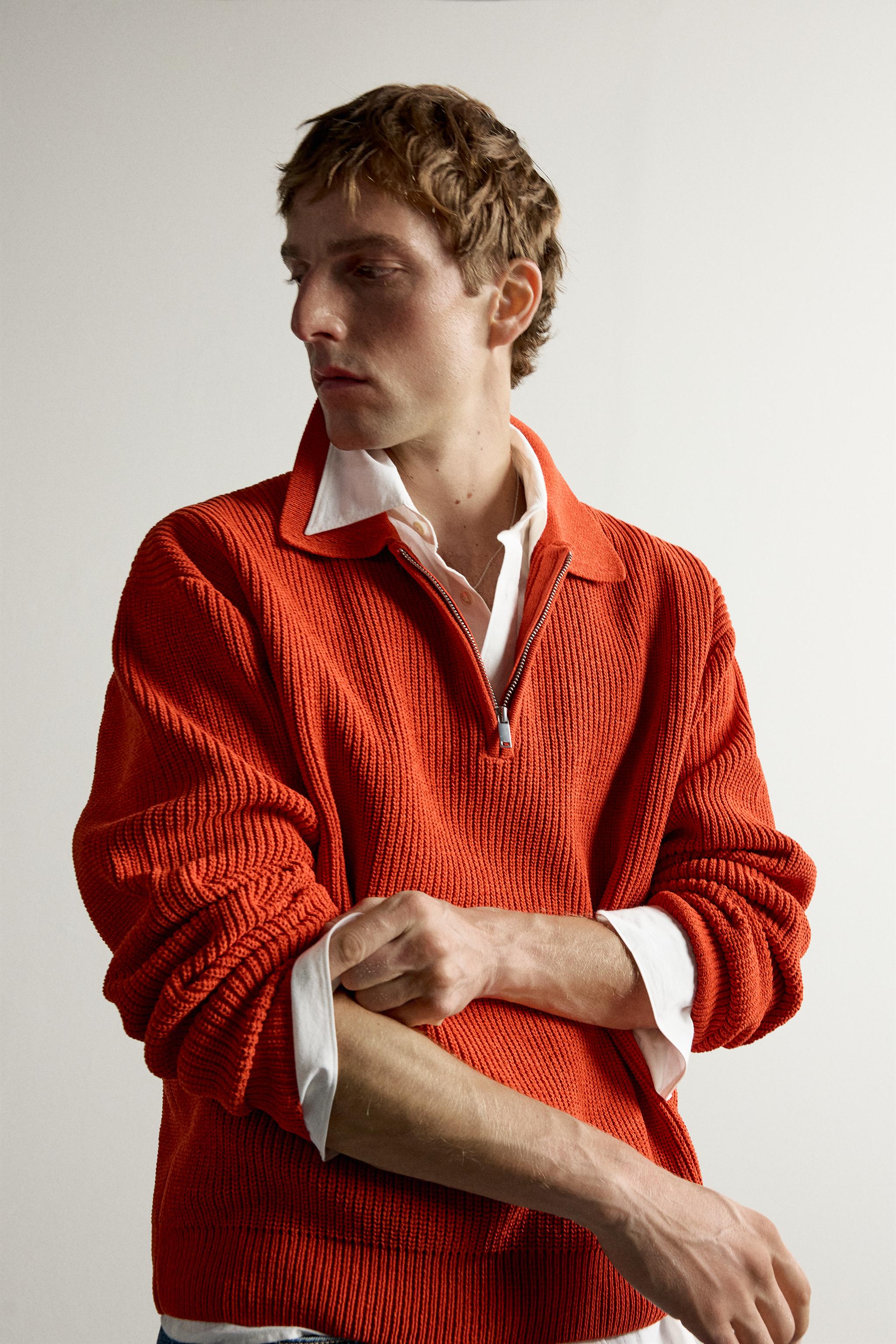 Мужские рубашки Zara QUARTER-ZIP KNIT POLO SHIRT — фото 7