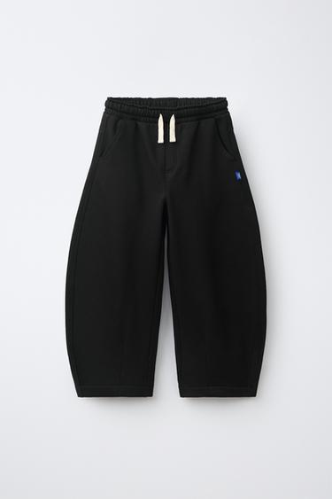BARREL FIT PLUSH TROUSERS WITH LABEL - Black by Zara - Image 0